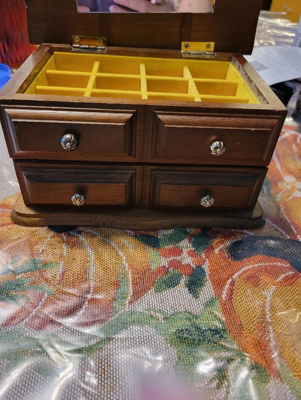 Vintage Wooden Jewelry Chest Organizer in Brown